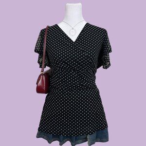 black polka dot girly downtown it girl mesh top